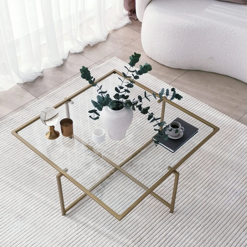 Couchtisch Sun S408 aus gehärtetem Glas und Metall in Gold, 85×85×35 cm von Hanah Home – Bild 9