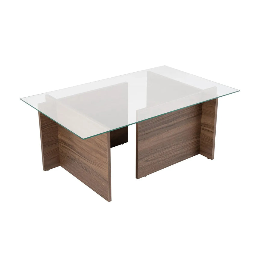 Couchtisch Vetrino aus gehärtetem Glas und melaminbeschichteten Holz, 105×65×40 cm - ZEN ZONE Furniture