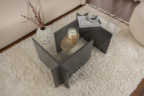 Couchtisch Vetrino aus gehärtetem Glas und melaminbeschichteten Holz in Anthrazit, 105×65×40 cm von Hanah Home – Bild 2