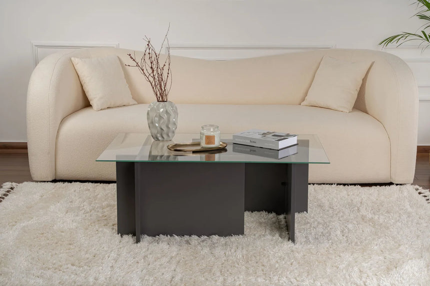 Couchtisch Vetrino aus gehärtetem Glas und melaminbeschichteten Holz in Anthrazit, 105×65×40 cm von Hanah Home – Bild 3