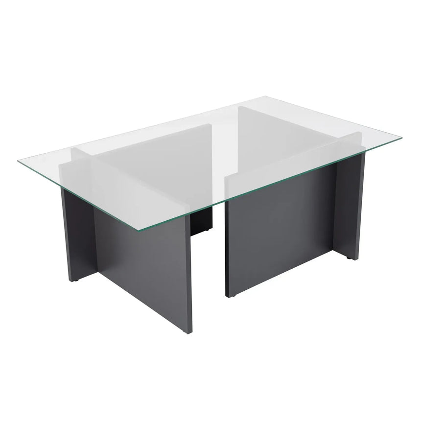 Couchtisch Vetrino aus gehärtetem Glas und melaminbeschichteten Holz, 105×65×40 cm - ZEN ZONE Furniture