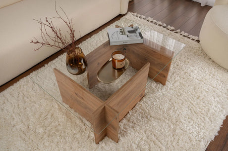 Couchtisch Vetrino aus gehärtetem Glas und melaminbeschichteten Holz in Atlantik-Kiefer, 105×65×40 cm von Hanah Home – Bild 2