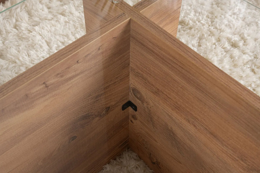 Couchtisch Vetrino aus gehärtetem Glas und melaminbeschichteten Holz in Atlantik-Kiefer, 105×65×40 cm von Hanah Home – Bild 5