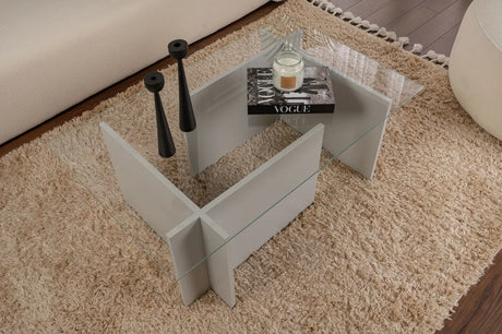 Couchtisch Vetrino aus gehärtetem Glas und melaminbeschichteten Holz in Grau, 105×65×40 cm von Hanah Home – Bild 2