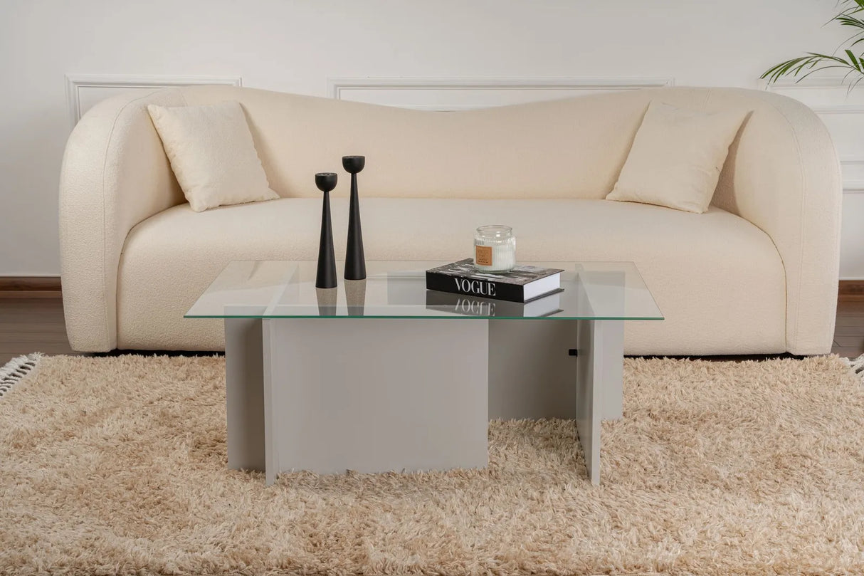 Couchtisch Vetrino aus gehärtetem Glas und melaminbeschichteten Holz in Grau, 105×65×40 cm von Hanah Home – Bild 3