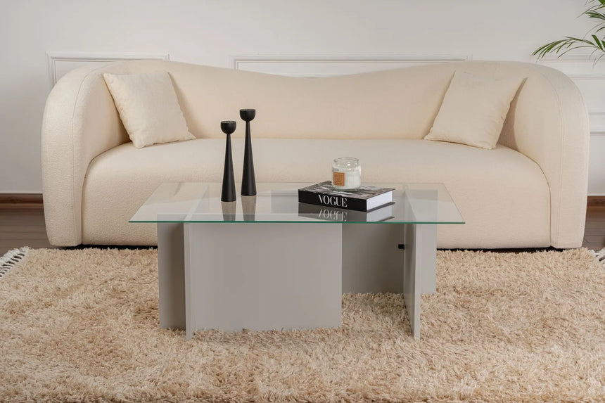 Couchtisch Vetrino aus gehärtetem Glas und melaminbeschichteten Holz in Grau, 105×65×40 cm von Hanah Home – Bild 3