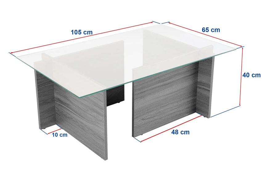 Couchtisch Vetrino aus gehärtetem Glas und melaminbeschichteten Holz in Grau, 105×65×40 cm von Hanah Home – Bild 7