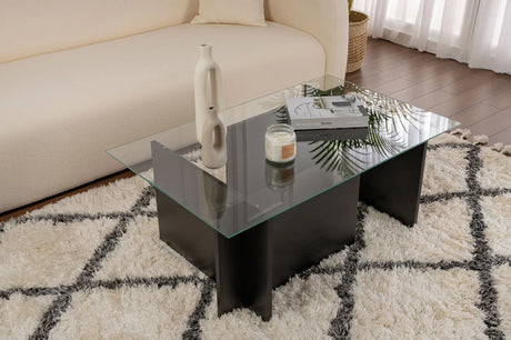 Couchtisch Vetrino aus gehärtetem Glas und melaminbeschichteten Holz in Holzschwarz, 105×65×40 cm von Hanah Home – Bild 1