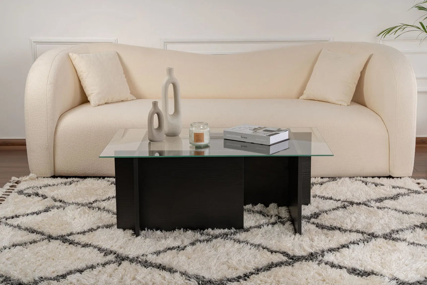Couchtisch Vetrino aus gehärtetem Glas und melaminbeschichteten Holz in Holzschwarz, 105×65×40 cm von Hanah Home – Bild 3