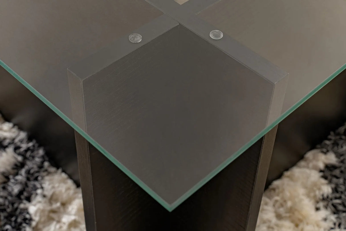 Couchtisch Vetrino aus gehärtetem Glas und melaminbeschichteten Holz in Holzschwarz, 105×65×40 cm von Hanah Home – Bild 4
