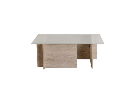 Couchtisch Vetrino aus gehärtetem Glas und melaminbeschichteten Holz in Travertin, 105×65×40 cm von Hanah Home – Bild 6