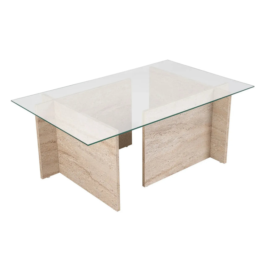 Couchtisch Vetrino aus gehärtetem Glas und melaminbeschichteten Holz, 105×65×40 cm - ZEN ZONE Furniture