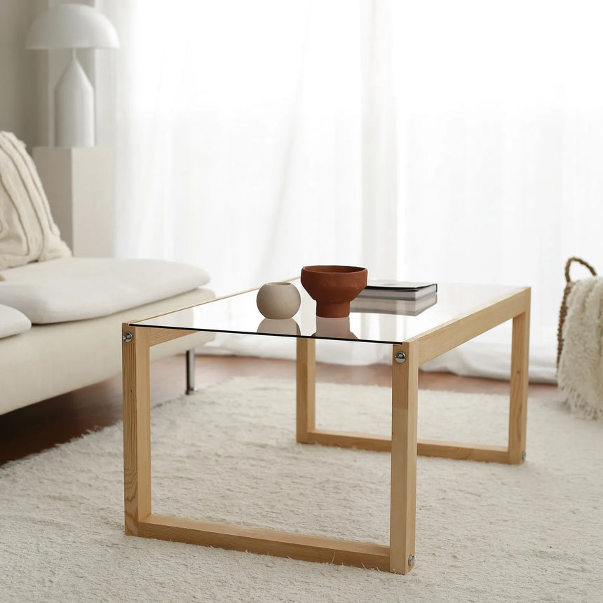 Couchtisch Via aus massivem Kieferholz und gehärtetem Glas, 85×55×40 cm von Hanah Home – Bild 1