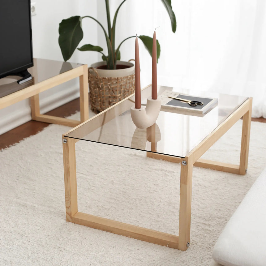 Couchtisch Via aus massivem Kieferholz und gehärtetem Glas, 85×55×40 cm von Hanah Home – Bild 2