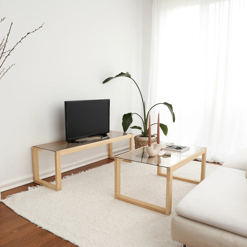 Couchtisch Via aus massivem Kieferholz und gehärtetem Glas, 85×55×40 cm von Hanah Home – Bild 3