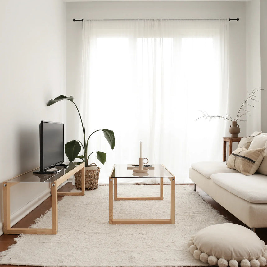 Couchtisch Via aus massivem Kieferholz und gehärtetem Glas, 85×55×40 cm von Hanah Home – Bild 4