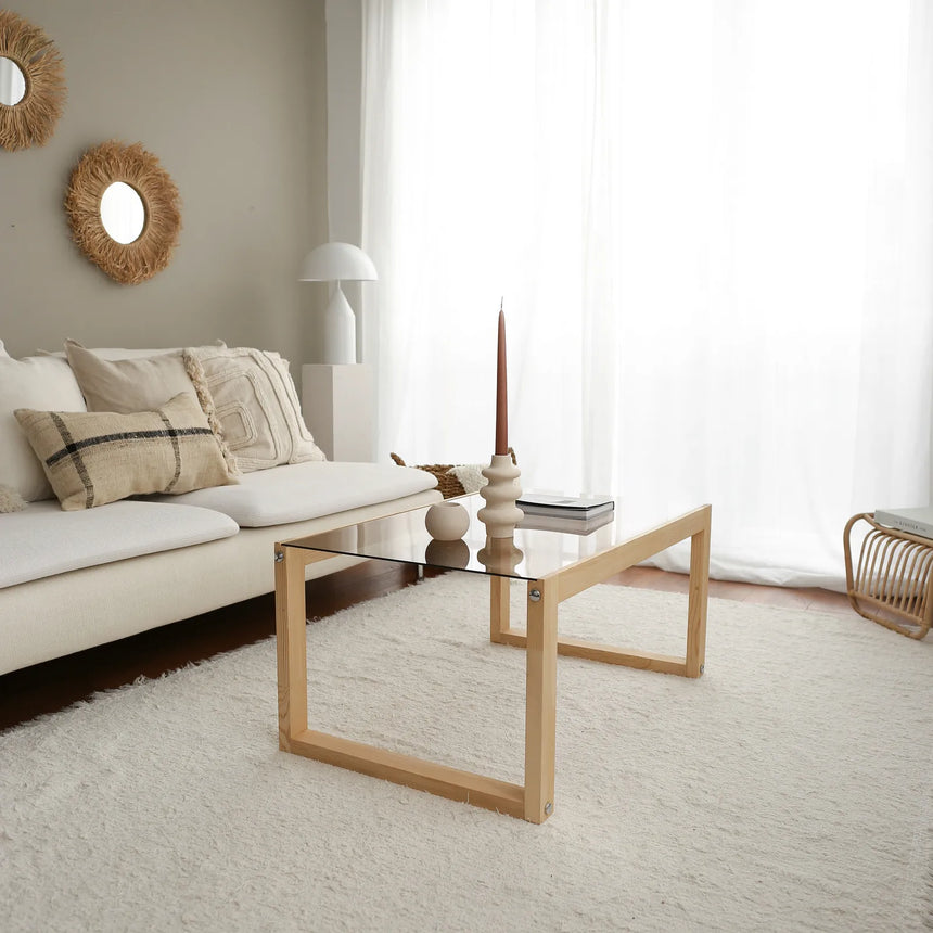 Couchtisch Via aus massivem Kieferholz und gehärtetem Glas, 85×55×40 cm von Hanah Home – Bild 5