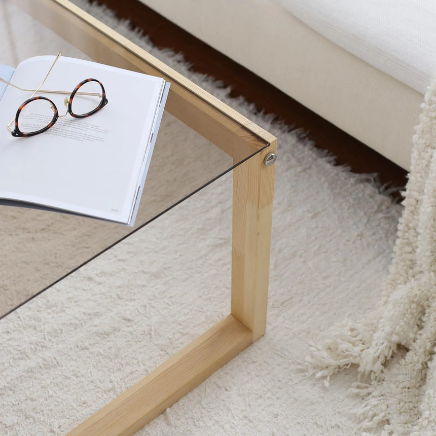 Couchtisch Via aus massivem Kieferholz und gehärtetem Glas, 85×55×40 cm von Hanah Home – Bild 6