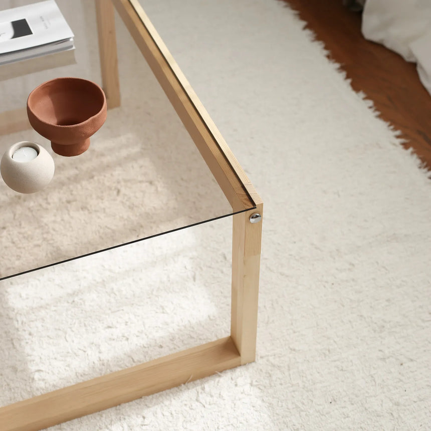 Couchtisch Via aus massivem Kieferholz und gehärtetem Glas, 85×55×40 cm von Hanah Home – Bild 7