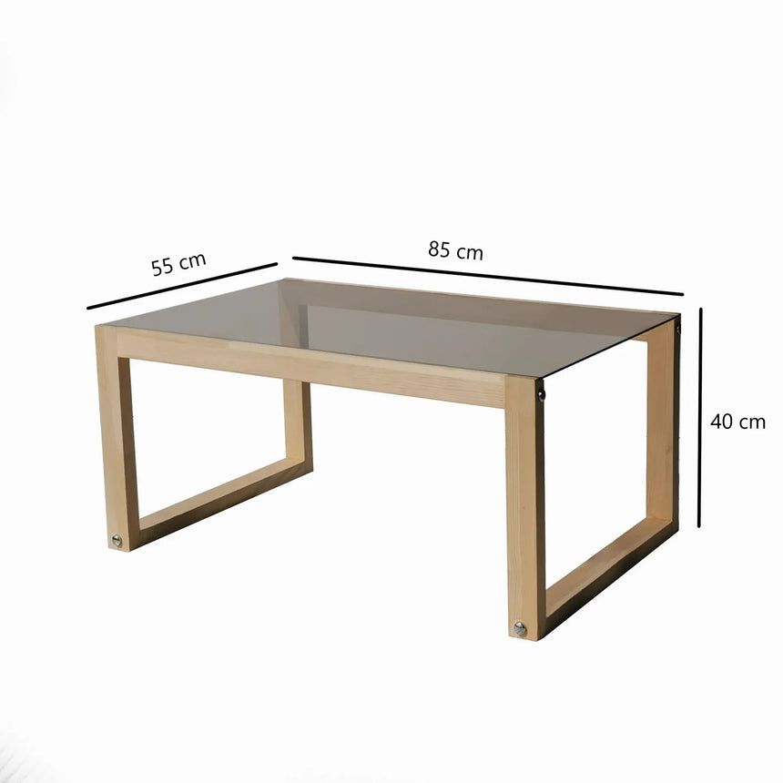 Couchtisch Via aus massivem Kieferholz und gehärtetem Glas, 85×55×40 cm von Hanah Home – Bild 9