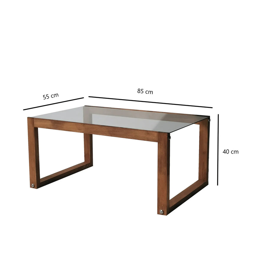 Couchtisch Via aus massivem Kieferholz und gehärtetem Glas in Holzfarbe, 85×55×40 cm von Hanah Home – Bild 8