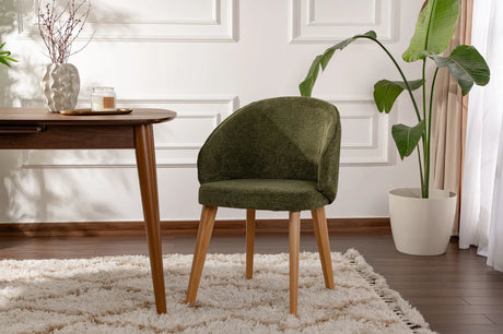 Essstuhl Bentley aus Buche und Baumwoll-Chenille in Grün und heller Eiche, 2er-Pack von Hanah Home – Bild 1