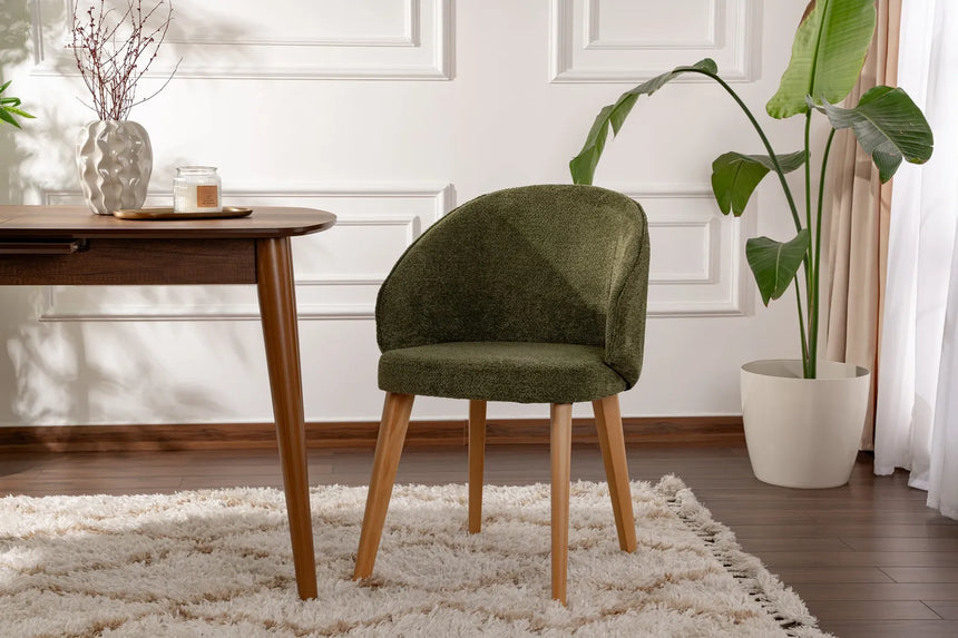 Essstuhl Bentley aus Buche und Baumwoll-Chenille in Grün und heller Eiche, 2er-Pack von Hanah Home – Bild 1