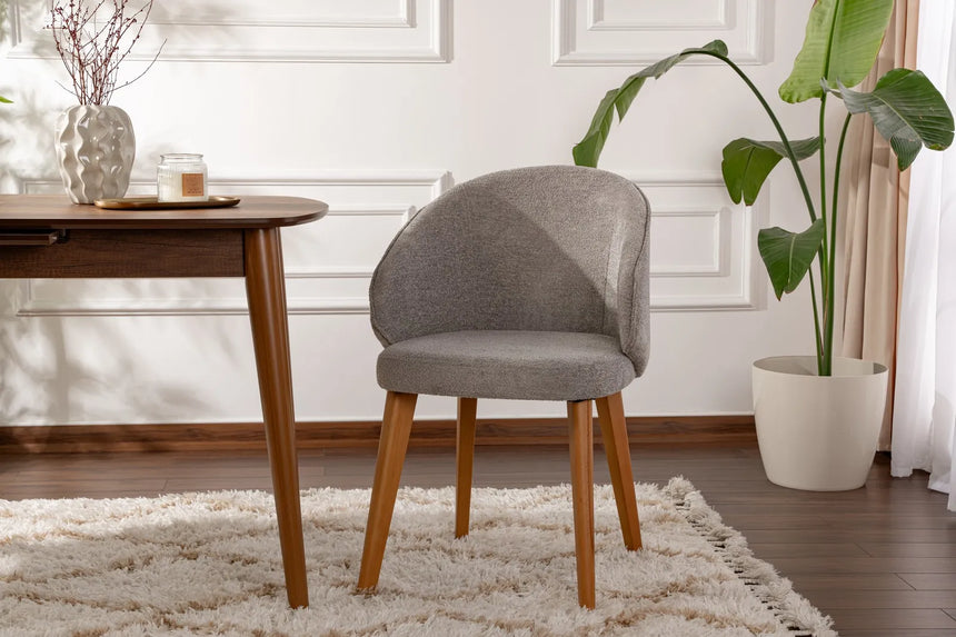 Essstuhl Bentley aus Buche und Baumwolle in Grau und dunkler Eiche, 2er-Pack von Hanah Home – Bild 1