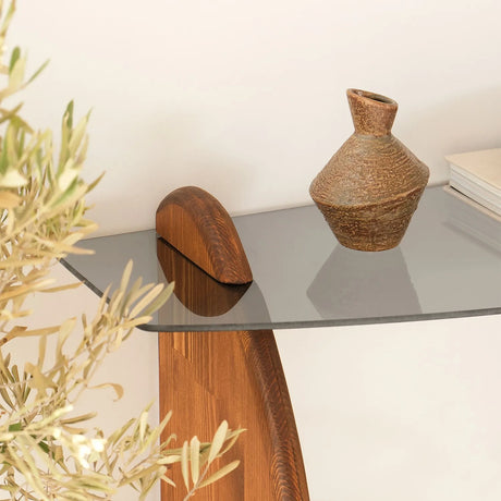 Kommode Surf aus Kiefernholz und gehärtetem Glas in Kastanie und Rauch, 106×30×90 cm von Hanah Home – Bild 5