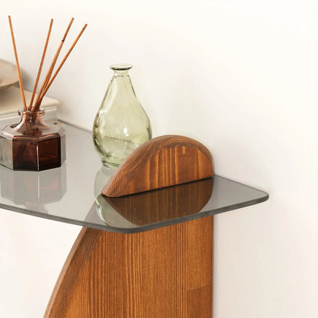 Kommode Surf aus Kiefernholz und gehärtetem Glas in Kastanie und Rauch, 106×30×90 cm von Hanah Home – Bild 6