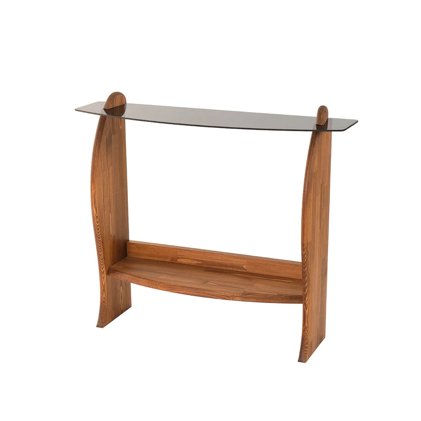 Kommode Surf aus Kiefernholz und gehärtetem Glas in Kastanie und Rauch, 106×30×90 cm von Hanah Home – Bild 8