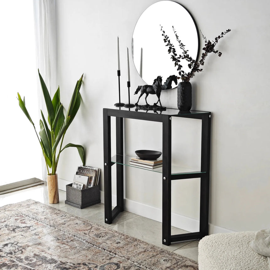 Kommode Trapezoid aus massivem Kiefernholz in Anthrazit, 85×31×85 cm von Hanah Home – Bild 1
