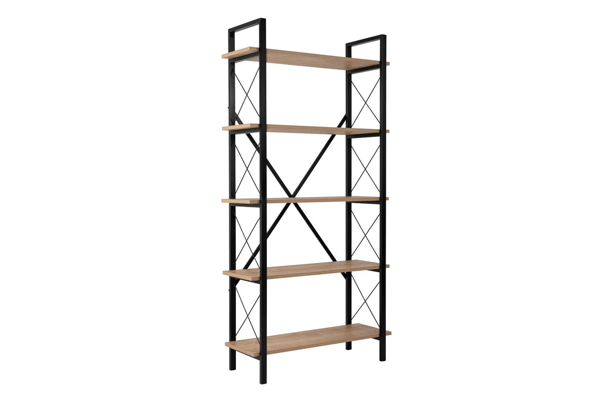 Regale Elysian aus melaminbeschichteten Holz und Metall in Eiche und Schwarz, 90x33,5x180 cm von Hanah Home – Bild 5