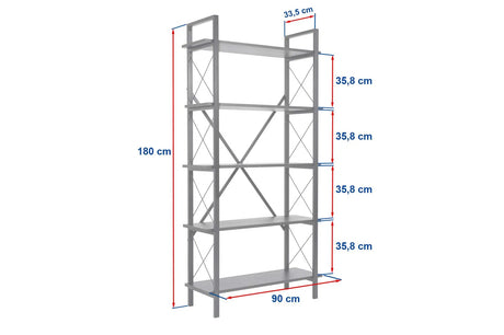 Regale Elysian aus melaminbeschichteten Holz und Metall in Eiche und Schwarz, 90x33,5x180 cm von Hanah Home – Bild 6