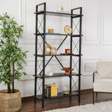 Regale Elysian aus melaminbeschichteten Holz und Metall in Holzschwarz und Schwarz, 90x33,5x180 cm von Hanah Home – Bild 1