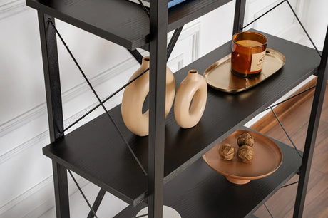 Regale Elysian aus melaminbeschichteten Holz und Metall in Holzschwarz und Schwarz, 90x33,5x180 cm von Hanah Home – Bild 4