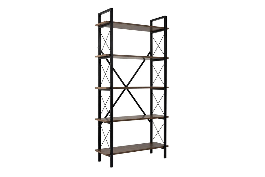 Regale Elysian aus melaminbeschichteten Holz und Metall in Walnuss und Schwarz, 90x33,5x180 cm von Hanah Home – Bild 5