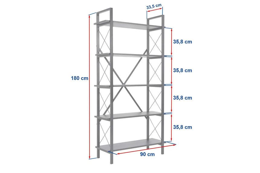 Regale Elysian aus melaminbeschichteten Holz und Metall in Walnuss und Schwarz, 90x33,5x180 cm von Hanah Home – Bild 6
