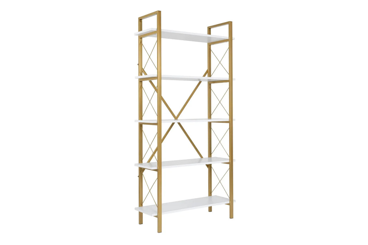 Regale Elysian aus melaminbeschichteten Holz und Metall in Weiß und Gold, 90x33,5x180 cm von Hanah Home – Bild 5