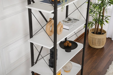 Regale Elysian aus melaminbeschichteten Holz und Metall in Weiß und Schwarz, 90x33,5x180 cm von Hanah Home – Bild 3