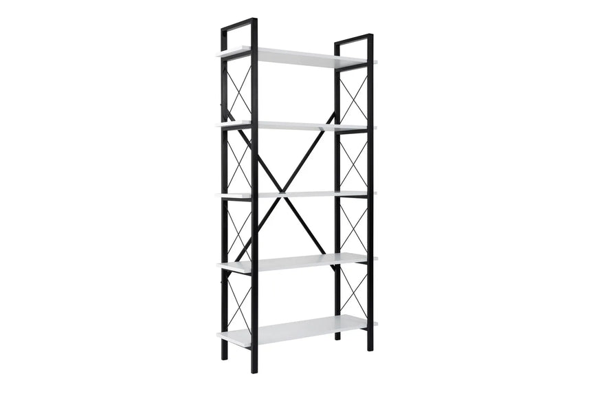 Regale Elysian aus melaminbeschichteten Holz und Metall in Weiß und Schwarz, 90x33,5x180 cm von Hanah Home – Bild 5
