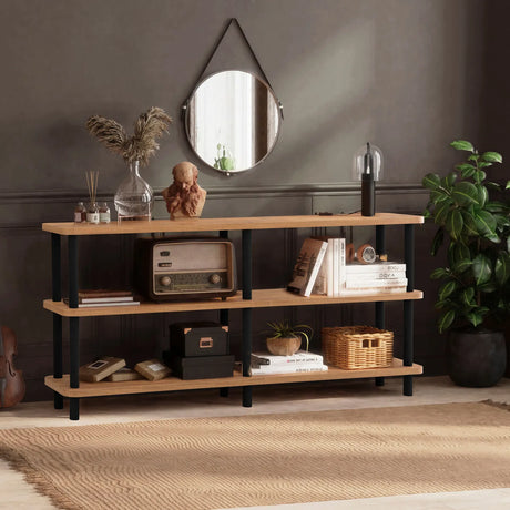 Regale Raca aus melaminbeschichteten Holz und Buche in Schwarz und Atlantik-Kiefer, 150×35×74.9 cm von Hanah Home – Bild 1