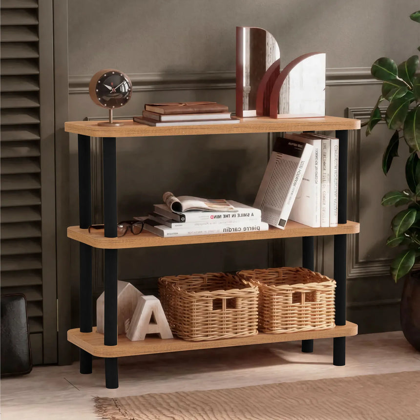 Regale Step aus melaminbeschichteten Holz und Buche in Schwarz und Atlantik-Kiefer, 80×28×75 cm von Hanah Home – Bild 1