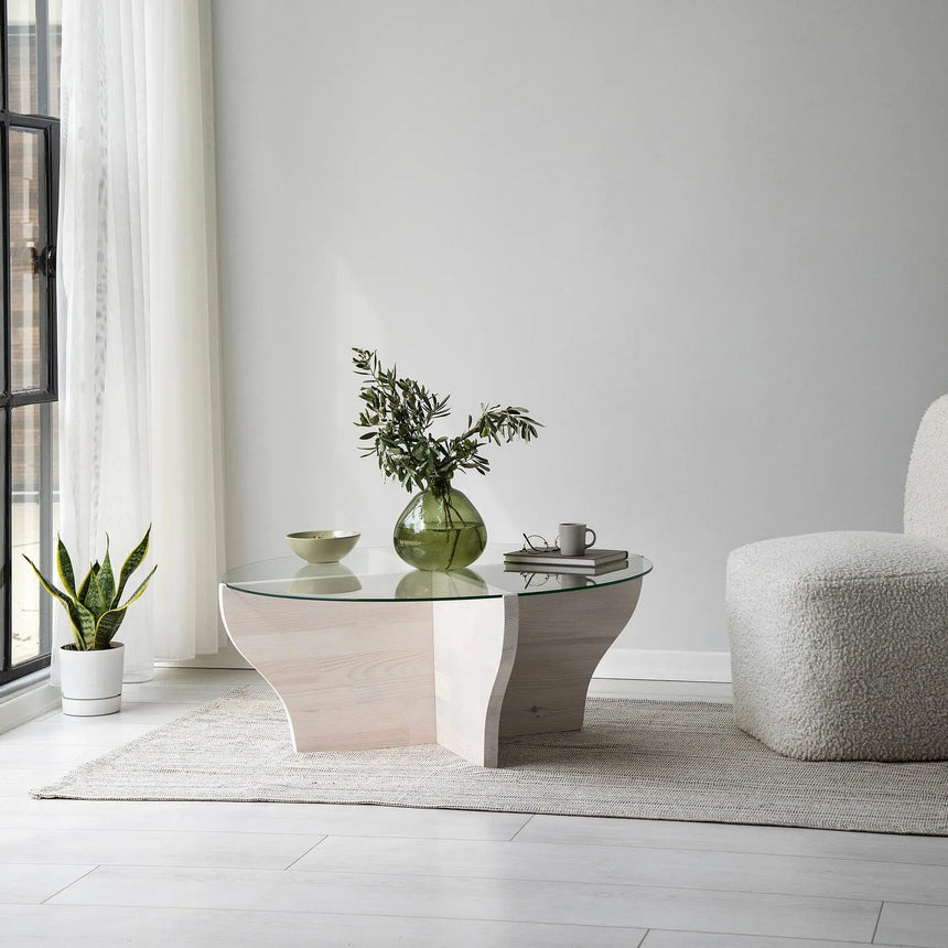 Runder Couchtisch Amphora aus Kiefernholz und gehärtetem Glas 92Ø von Hanah Home – Bild 2