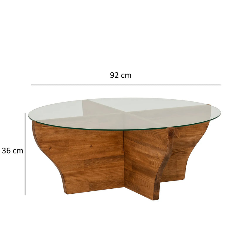 Runder Couchtisch Amphora aus Kiefernholz und gehärtetem Glas in Kastanie 92Ø von Hanah Home – Bild 7