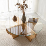 Runder Couchtisch Amphora aus Kiefernholz und gehärtetem Glas in Teak 92Ø von Hanah Home – Bild 2