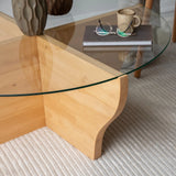 Runder Couchtisch Amphora aus Kiefernholz und gehärtetem Glas in Teak 92Ø von Hanah Home – Bild 3