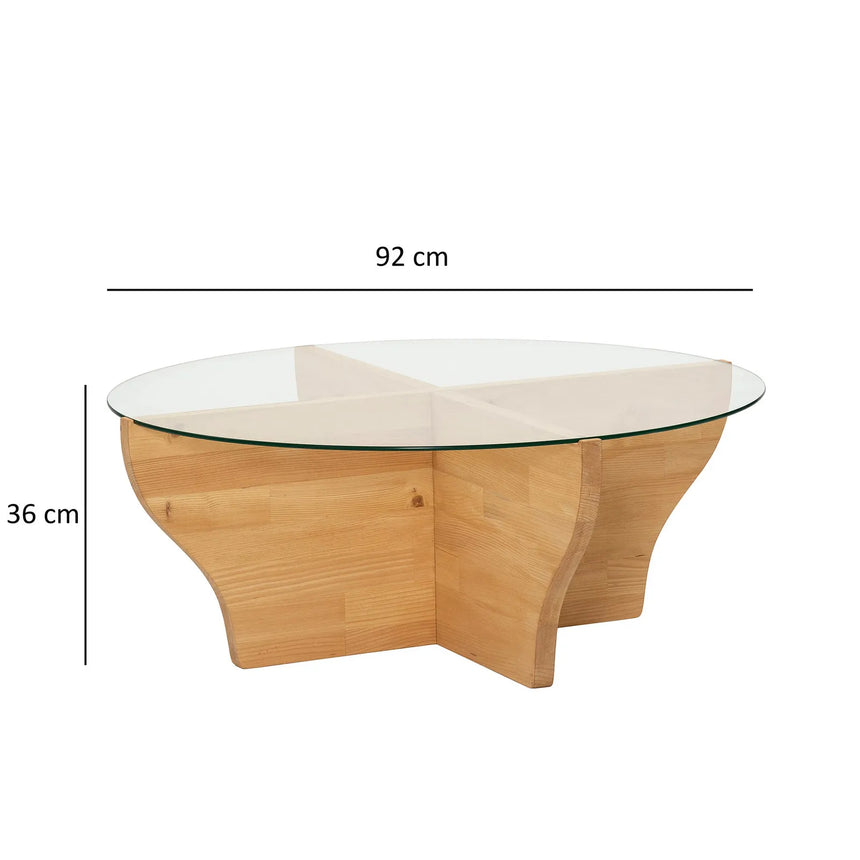 Runder Couchtisch Amphora aus Kiefernholz und gehärtetem Glas in Teak 92Ø von Hanah Home – Bild 6