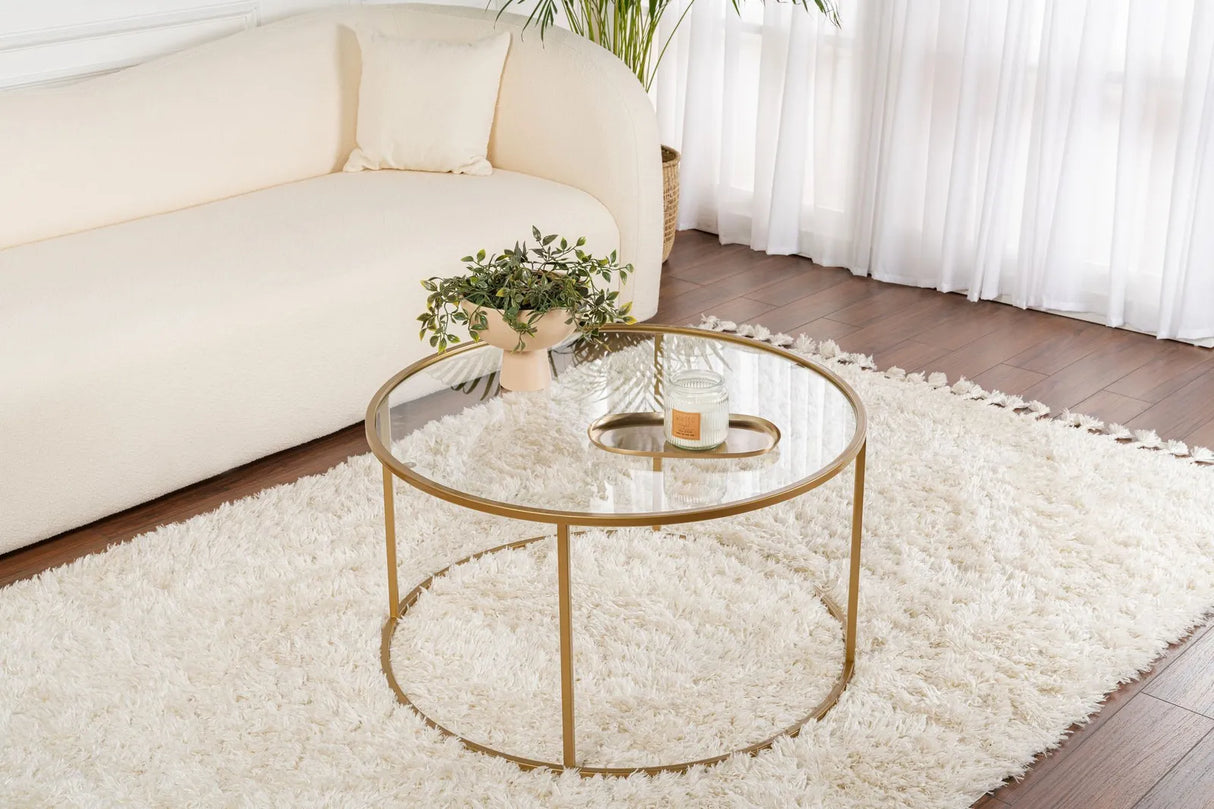 Runder Couchtisch Aurum aus gehärtetem Glas und Metall 80Ø von Hanah Home – Bild 1