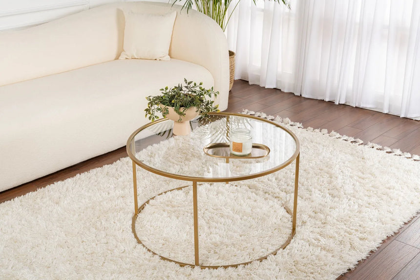 Runder Couchtisch Aurum aus gehärtetem Glas und Metall 80Ø von Hanah Home – Bild 1